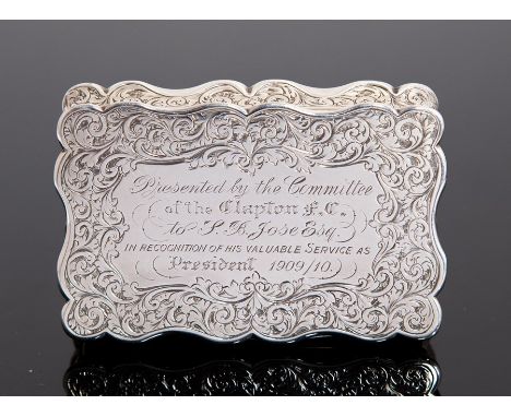 An Edwardian silver snuff box of football interest, inscribed to the top 'Presented by the Committee of the Clapton F.C. to S