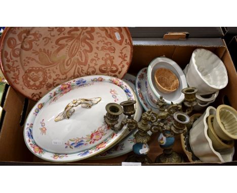A small quantity of early 20th century Wedgwood tableware with printed floral decoration to/w North African charger with copp