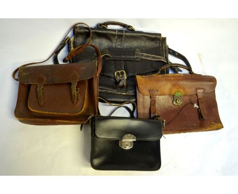 Three vintage handbags, one lizard, one brown leather and one tapestry to/w various satchels and a vanity/suitcase etc