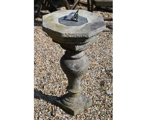 A cast weathered stone garden sundial, 73 cm high&nbsp;