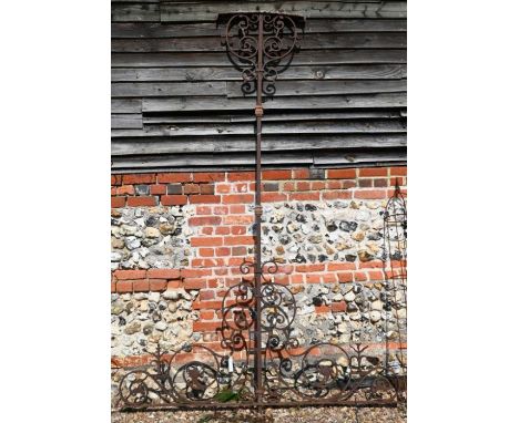 Architectural salvage - An antique wrought iron veranda/canopy support of ornate scrolling design, 260 cm high&nbsp;