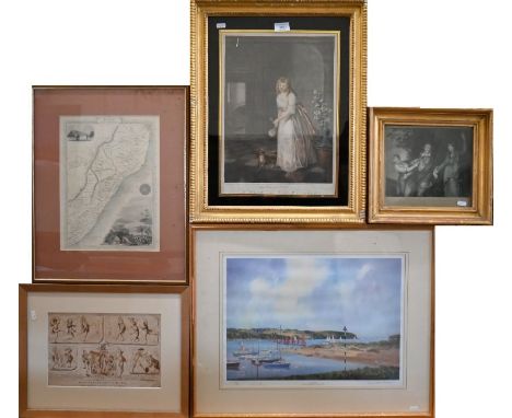 Mixed pictures including map of Natal and Kaffraria, Cavendish Morton 'Light airs' print, pencil signed, Garrick between trag