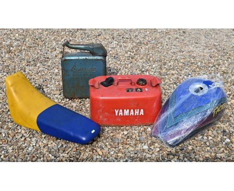 A Yamaha outboard fuel tank/can to/w a vintage 'Eversure Fillacan' 1950s petrol can, Grin Factor motorcycle fuel tank and pad