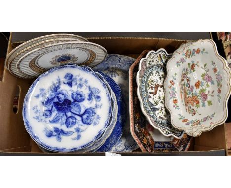 A pair of Victorian Wedgwood 'Water Nymph' blue and white plates to/w Spode and other blue and white table ware including lar