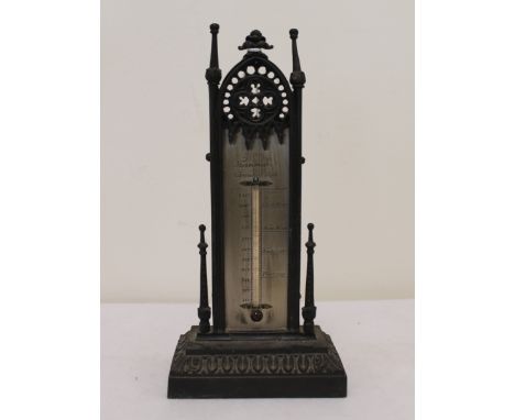 Early 19th century table thermometer, the silvered gauge in cast metal gothic stand, published by T C Salt, March 1828, 8½" h