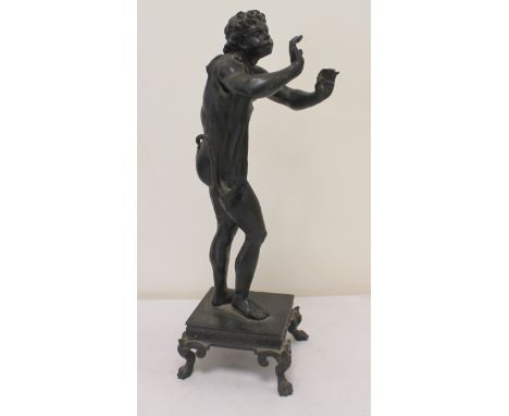 19th century classical spelter figure of a Satyr with goat skin on square plinth base. Unmarked. 12½", together with a photog