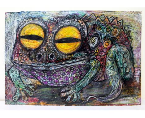 Peter R. Tarrant.Colourful Toad.Pastel & oil.Signed.15" x 22".