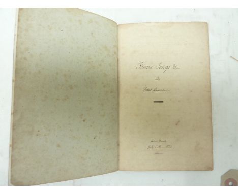 ANDERSON ROBERT.  Poems, Songs, Etc. A MANUSCRIPT VOLUME IN THE POET'S OWN HAND. 21pp., very neatly written & inscribed "To M