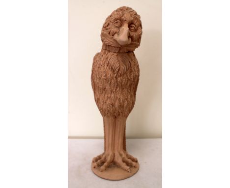 Terracotta Martinware style caricature covered jar in the form of Geoffrey Bayldon as a bird (The Crowman) by Robert Kew. Sig