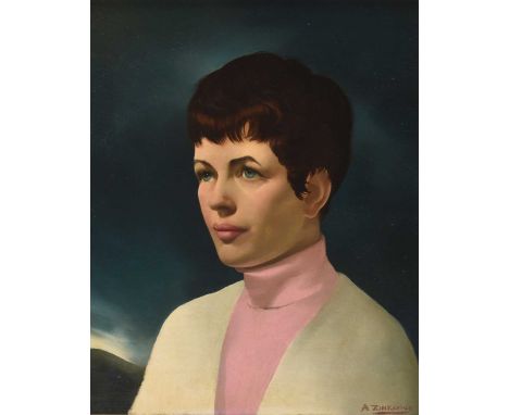 ARR Anna Zinkeisen (1901-1976) Portrait of Anna Christina MacKay, head and shoulders portrait, looking to dexter, wearing a p