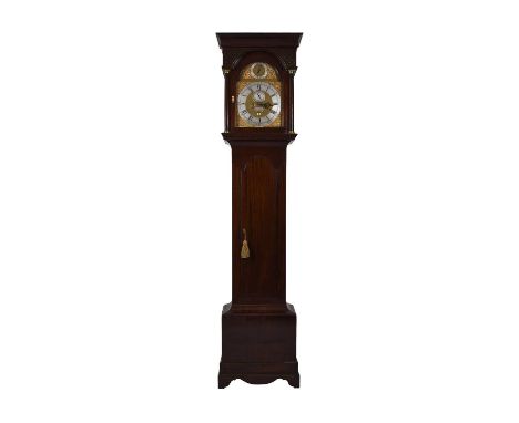 A George III mahogany brass dial longcase clockThe dial signed James Gordon, PerthThe hood with cavetto cornice above a blind