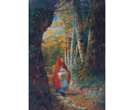 HENRY DARVALL (ENGLISH, FL. 1848-89)Red Riding Hood - a Pre-Raphaelite painting of a girl in a woodOil on panelSigned and ins