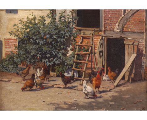 AUGUSTUS NICHOLAS BURKE, RHA (IRISH, 1838-1891)Farmyard in BrittanyOil on canvasSigned11¾ x 15¾ inches (30 x 40 cm.)The Natio