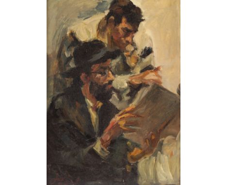 FERENC JECKEL (HUNGARIAN, 1950-2012)The TalmudA portrait of Rabbi with studentOil on boardSigned15¾ x 11¾ inches (40 x 30 cm.