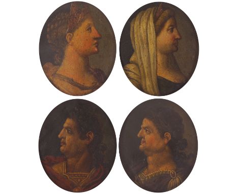 FOLLOWER OF OTTO VAN VEEN (FLEMISH, 1556-1629)Set of four cabinet portraits of Roman Emperors and EmpressesOil on copperEach 