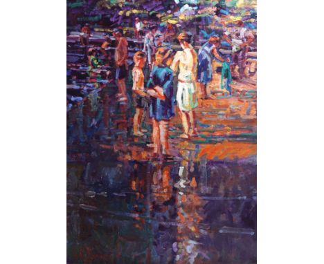 ARTHUR K. MADERSON (ENGLISH, B. 1942)Point of sunset, Lismore river pooOil on boardSigned front and versoProvenance: Artist's