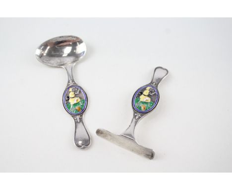 .925 sterling silver enamel detail spoon & pusher 