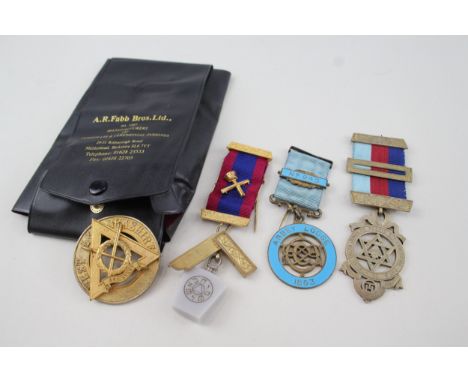 Sterling Silver Masonic Jewels x 4 inc. Abbey Lodge West Lancashire 101g 