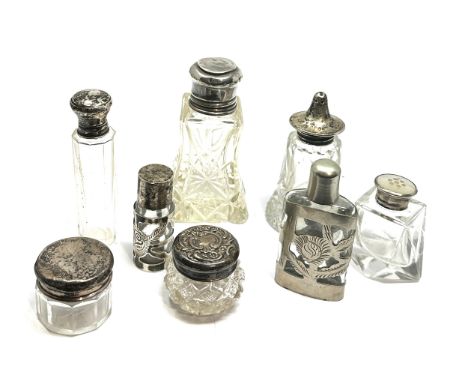 8 antique silver top bottles 