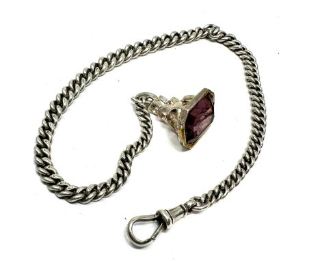 Silver watch chain &amp; fob weight 26g 