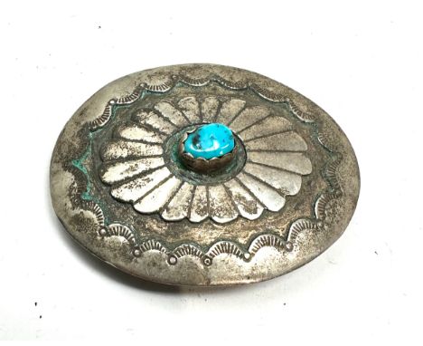 Vintage navajo style silver &amp; turquoise set buckle measures approx 5.6cm by 4.3cm hallmarked sterling in uncleand conditi