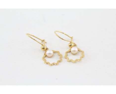 9ct gold cultured pearl drop earrings (0.9g) 