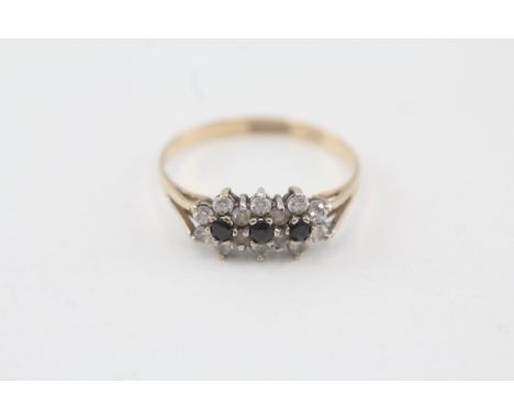 9ct gold sapphire &amp; cubic zirconia floral cluster ring (1.6g) 