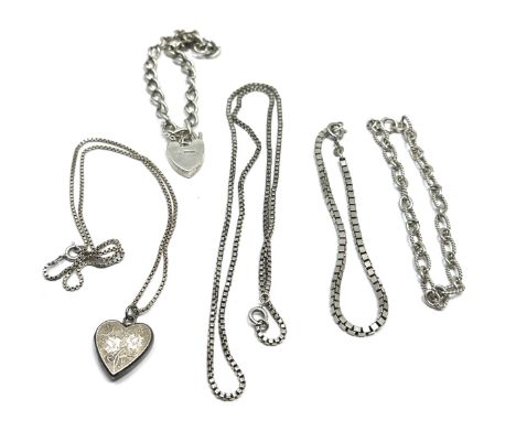 selection of silver jewellery inc charm bracelet locket and chain etc weight 42g 