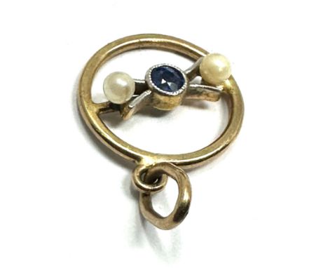 9ct gold sapphire &amp; pearl pendant weight 1g 
