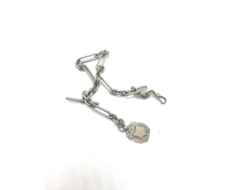 Silver antique watch chain with fob (63g) 