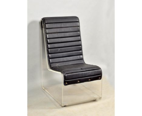 A clear perspex framed chair, with combined black leather back panel and seat.