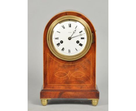 A mid 19c mantel clock with French two train movement countwheel striking on a bell.  The 4.5 diameter white enamel dial bear