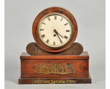 An English Regency rosewood drum head mantel clock, the single fusee movement signed on the backplate W Atkinson 1809 and hav