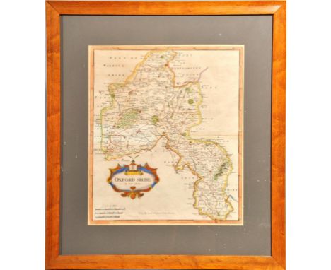 Robert Morden - an antique map of Oxfordshire, hand coloured, with scale of miles, framed and glazed, 16.5 x 14.