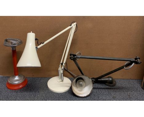 Two vintage angle poise lamps and standing ash tray.