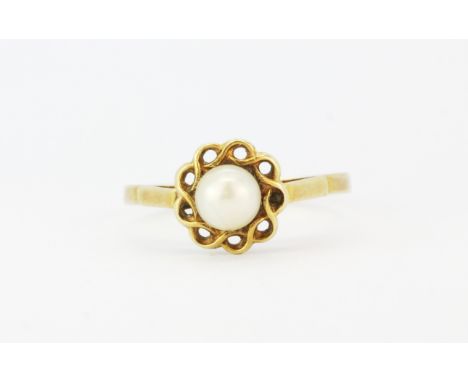 A 14ct yellow gold ring set with a cultured pearl, (K).