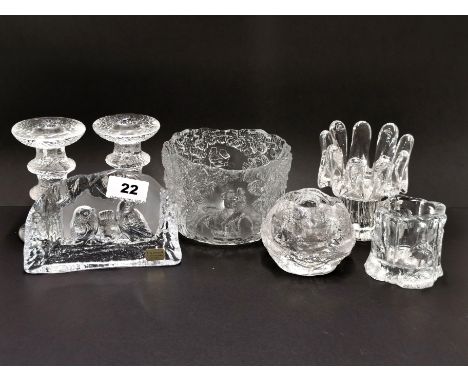 A quantity of Swedish crystal items, candlestick H. 12cm.