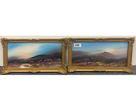 Frank R. Holme: A pair of early 20th century gilt framed Gouache of Highland landscapes with heather, frame size 35 x 20cm.