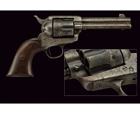 Colt Model 1873 dating: 1875-1890 provenance: USA Round, rifled barrel, with address and foresight; grooved, six-shot cylinde