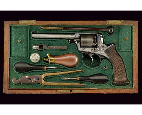 An interesting cased Mod. 1851 Adams revolver dating: third quarter of the 19th Century provenance: Belgium Octagonal, rifled
