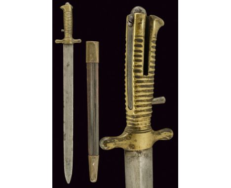 An artillery bayonet, Mod. 1843 dating: mid-19th Century provenance: Sardinian Kingdom Straight, double-edged blade, ribbed a