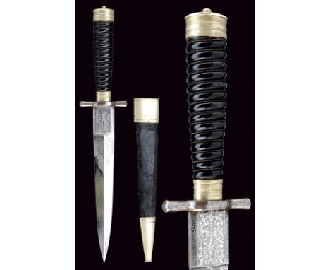 A dagger with scabbard dating: last quarter of the 19th Century provenance: France Fine, strong, straight, double-edged blade