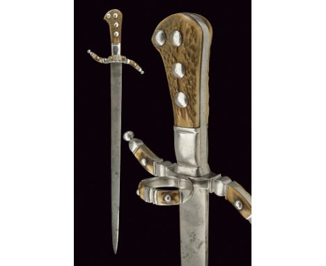 A hunting short-sword dating: first quarter of the 18th Century provenance: Germany Straight, single -and false-edged blade, 