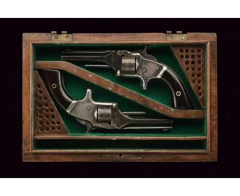 A cased pair of S&W Model No. 1 Second Issue Revolvers dating: third quarter of the 19th Century provenance: USA Octagonal, r