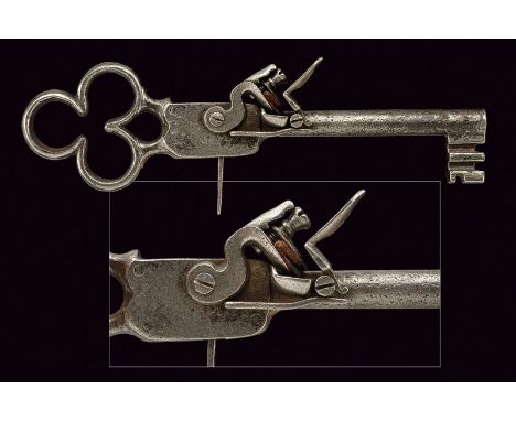 A scarce door key combined with a barrel dating: 18th Century provenance: Europe Entirely made of iron, with cylindrical, 9 m