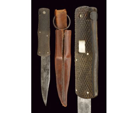 A hunting clasp knife dating: 19th Century provenance: Europe Straight, single-edged blade, slightly hollow at the foible. Ir