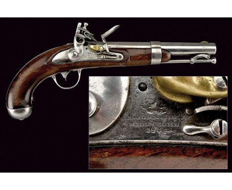 A military flintlock pistol dating: second quarter of the 19th Century provenance: USA Smooth, round, 14 mm cal. barrel with 