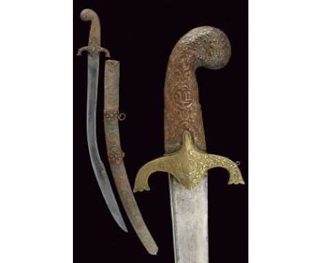 A kilij dating: 19th Century provenance: Turkey Curved, single -and false-edged blade, featuring remains of gilt inlays, "T"-