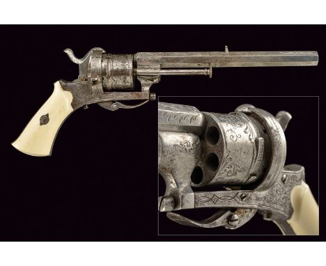 A pin-fire revolver dating: third quarter of the 19th Century provenance: Europe Rifled, octagonal, 7 mm cal. barrel, with hi
