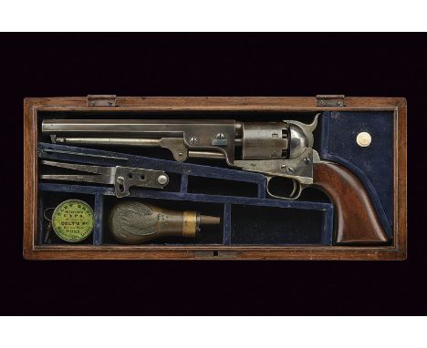 A cased Colt Model 1851 Navy Revolver dating: third quarter of the 19th Century provenance: USA Octagonal, rifled, cal. 36 ba